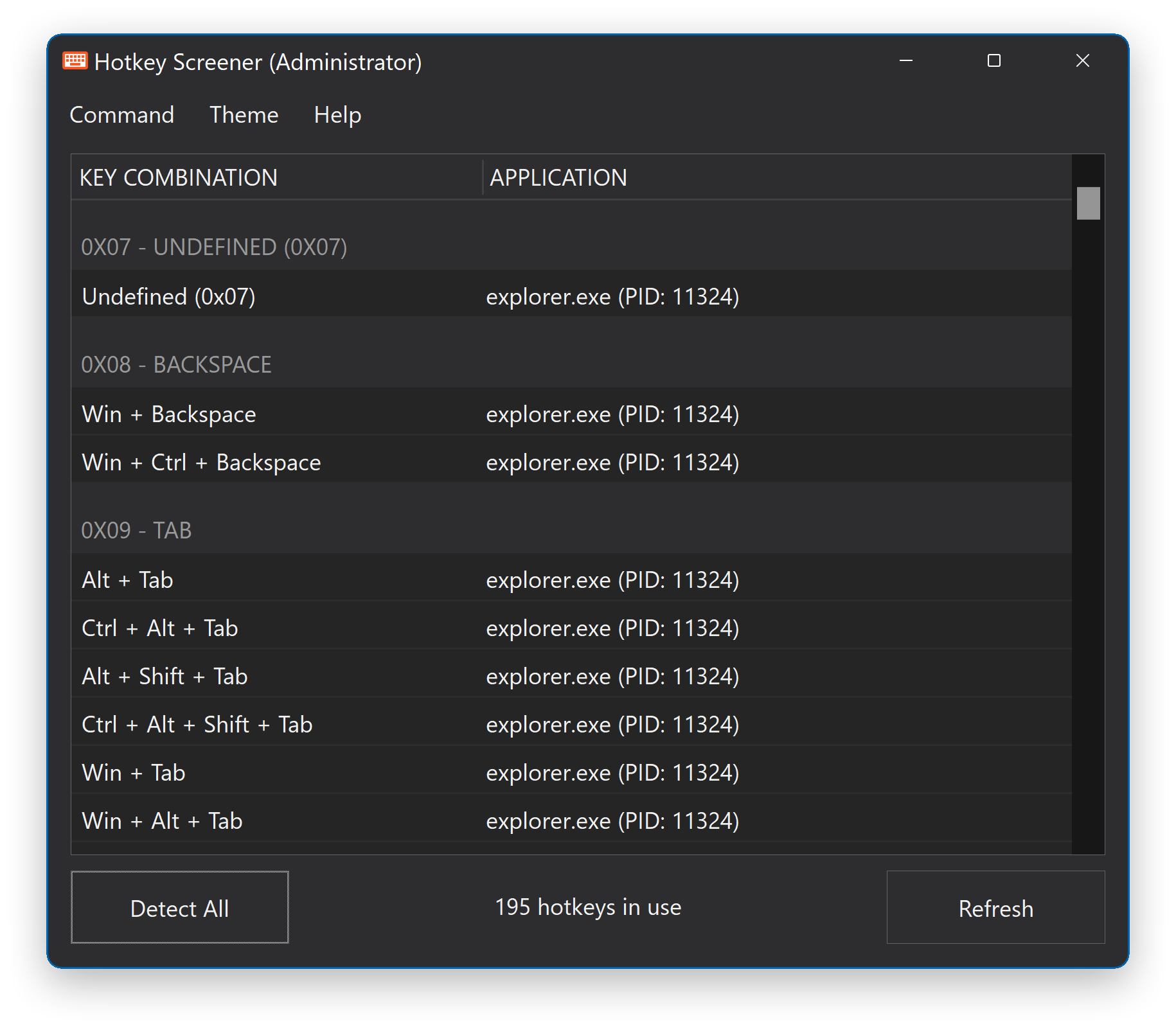 Hotkey Screener - Detecting Applications