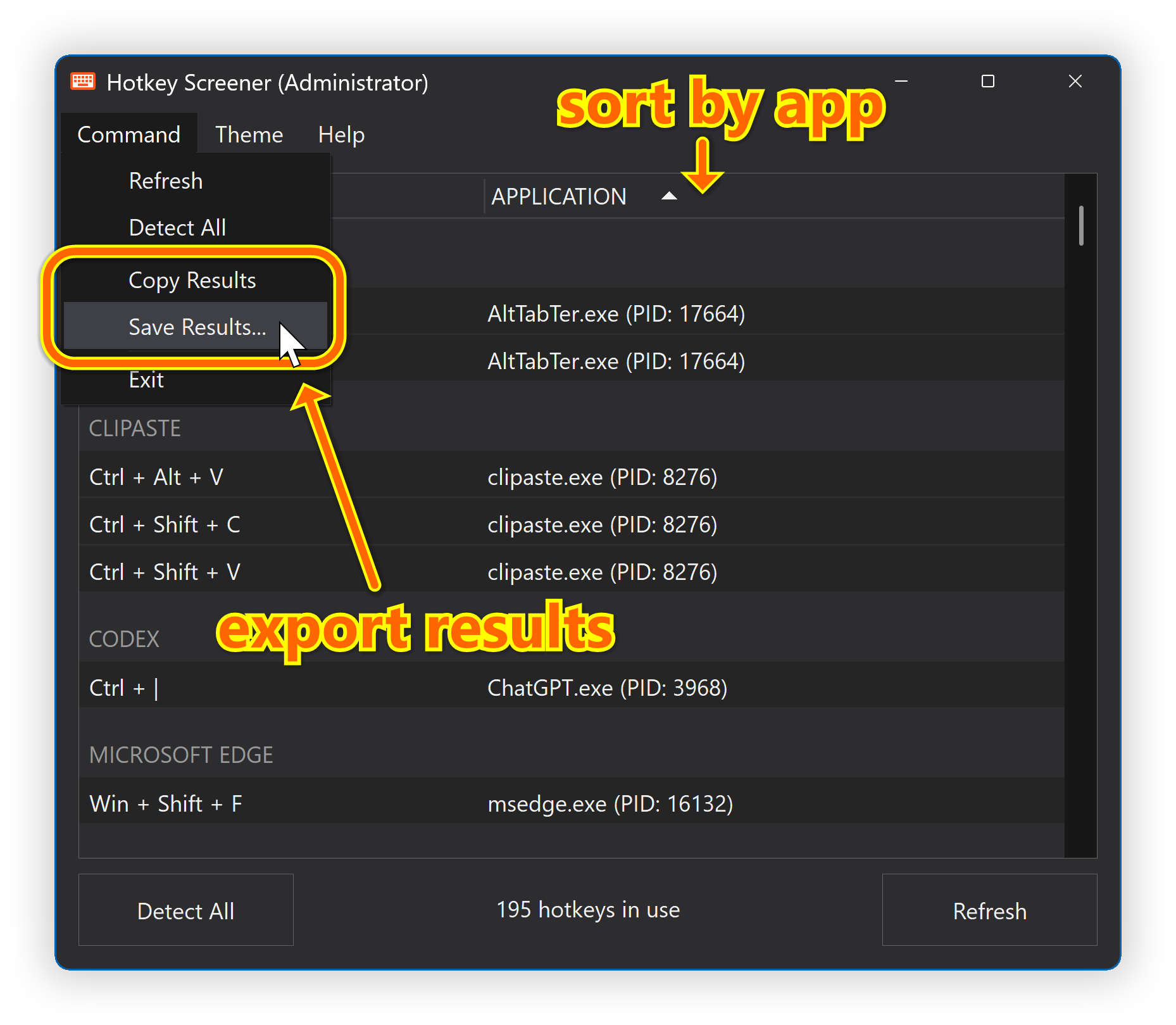 Hotkey Screener - Sort Columns and Export Data