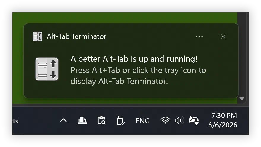 Alt-Tab Terminator - Windows 11 Notification