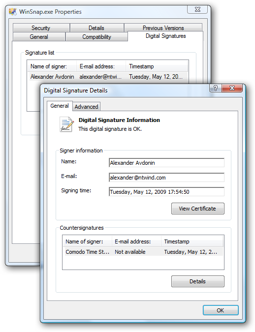 Digital Signatures in Windows Explorer