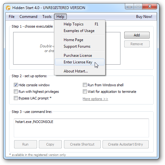 Hstart GUI Tool - Enter License Key