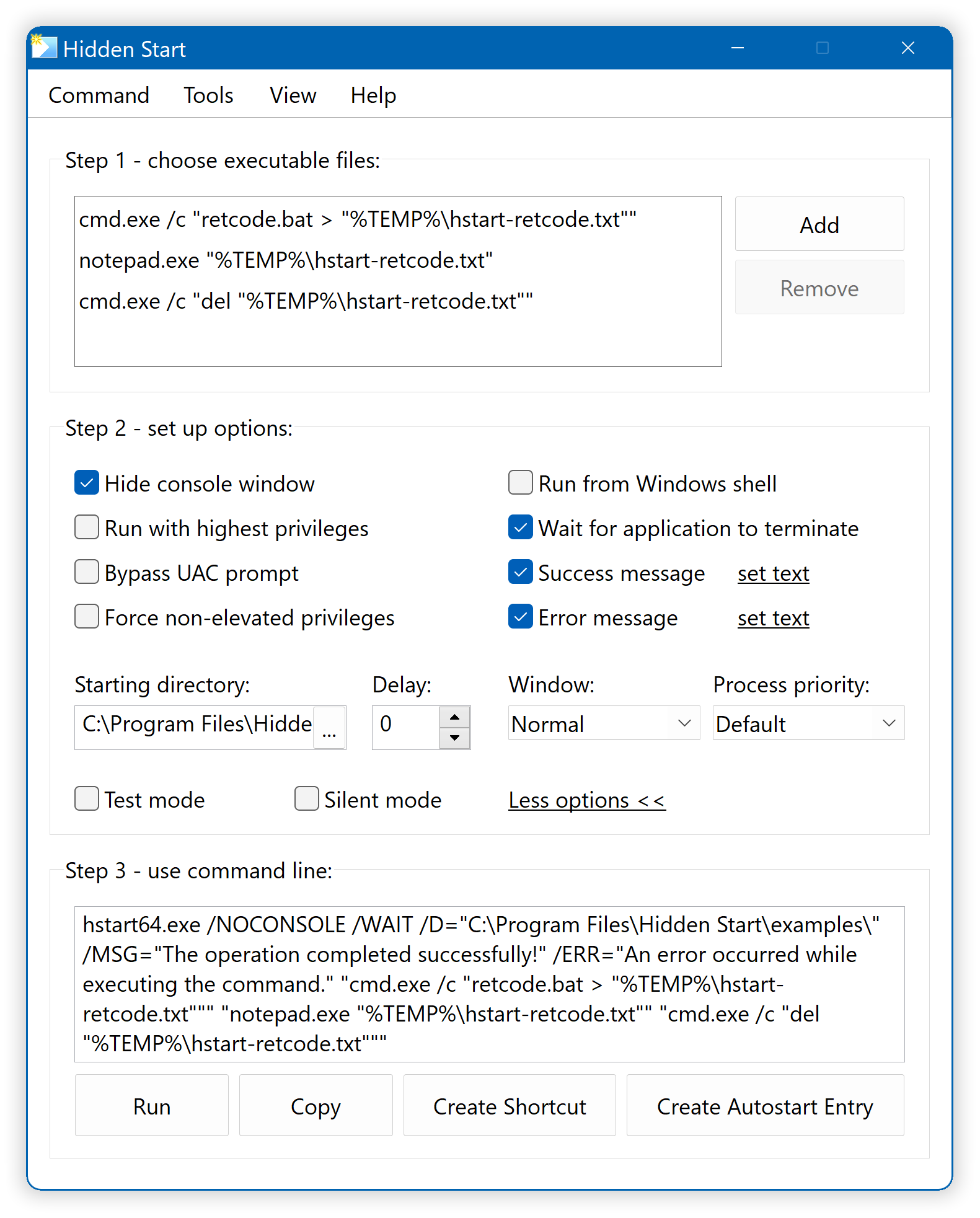 Hstart GUI Tool - Complex Command Lines