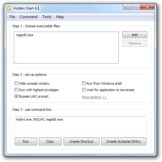 Hidden Start - Bypass UAC, Hide Console Windows, Run Apps in the