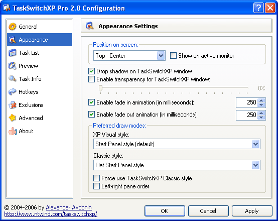 TaskSwitchXP Settings Dialog