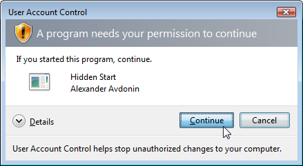 Hidden Start - UAC Confirmation Dialog