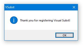 Thank you for registering Visual Subst!
