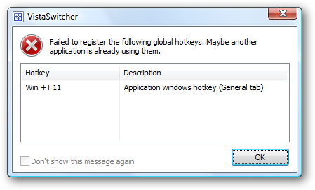 VistaSwitcher - Hotkey Error Dialog