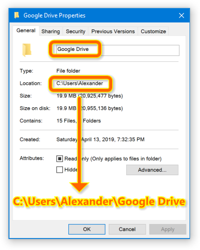 google drive installation location