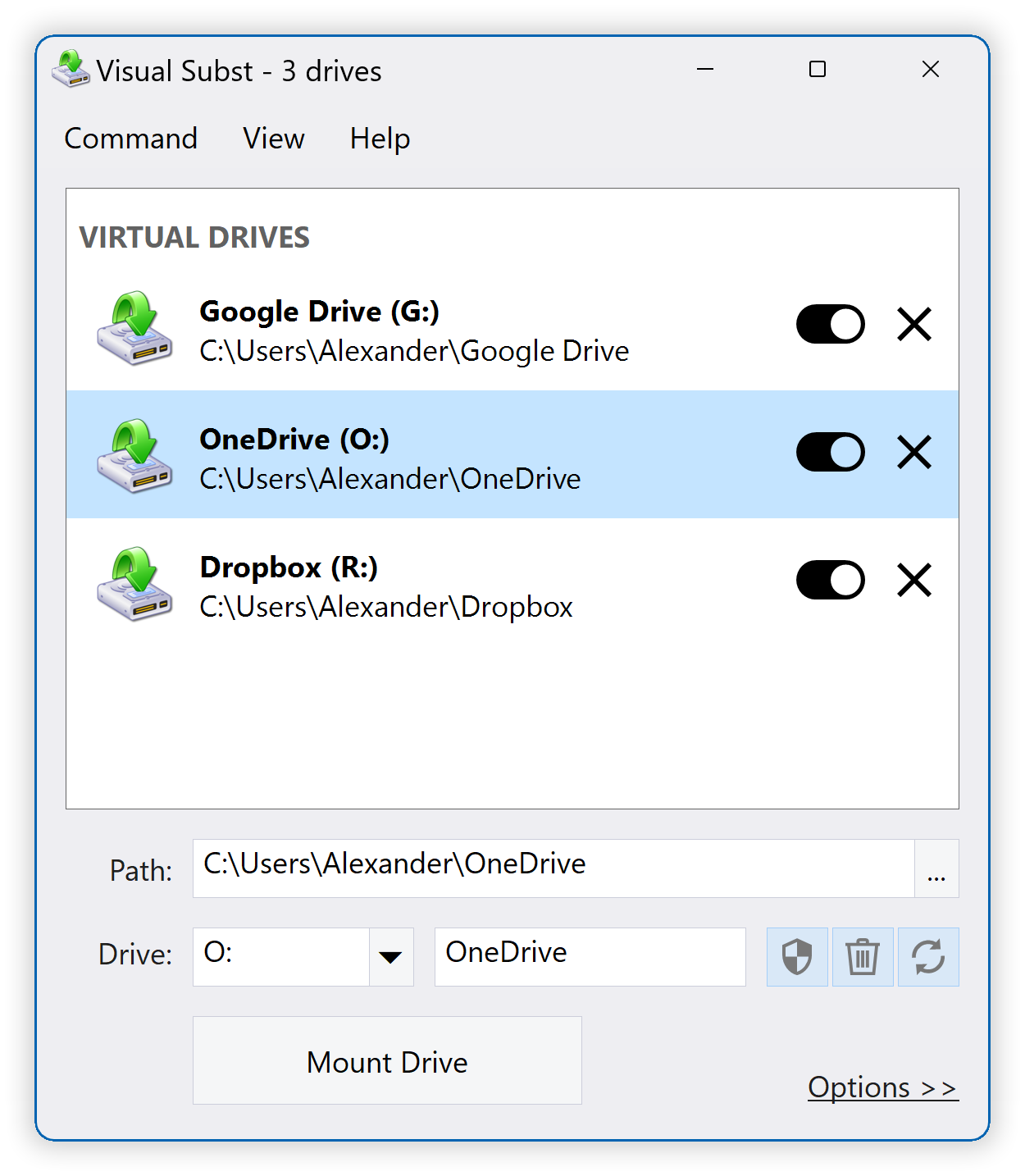 Visual Subst - Virtual Drives for Google Drive, Dropbox and OneDrive