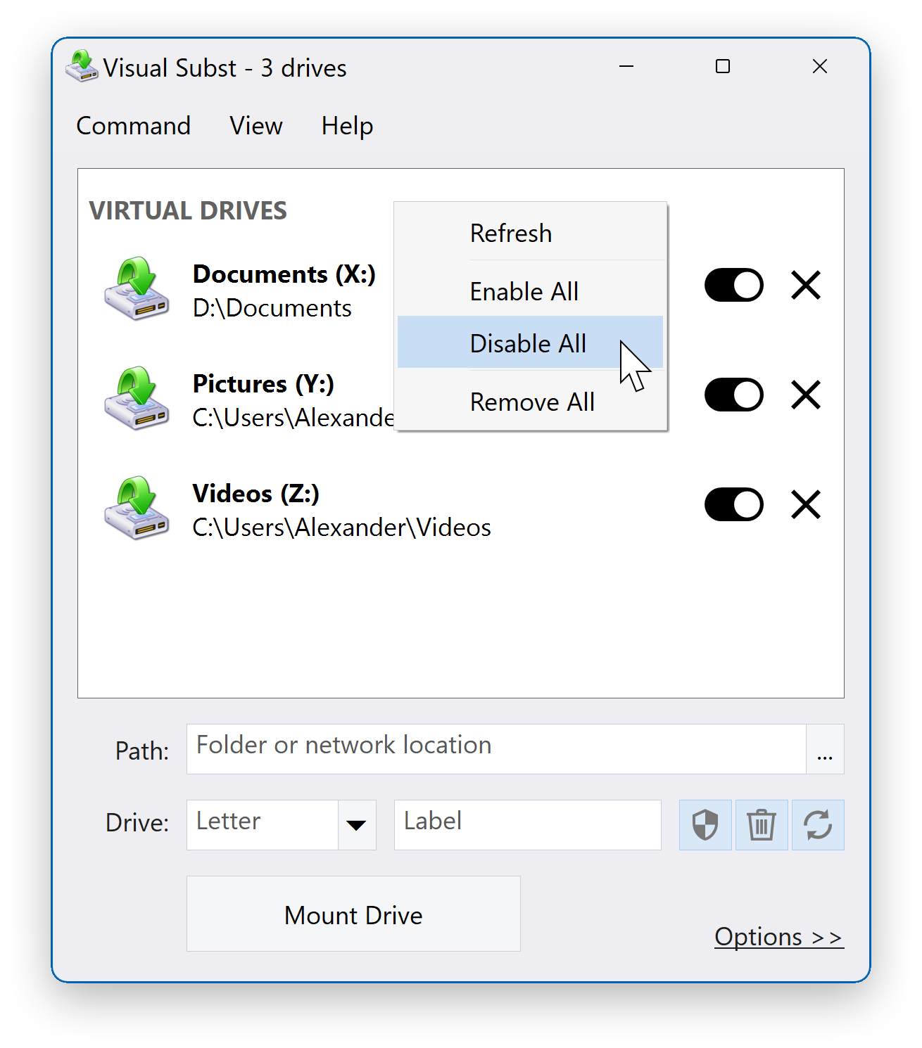 Visual Subst - Disable All Drives