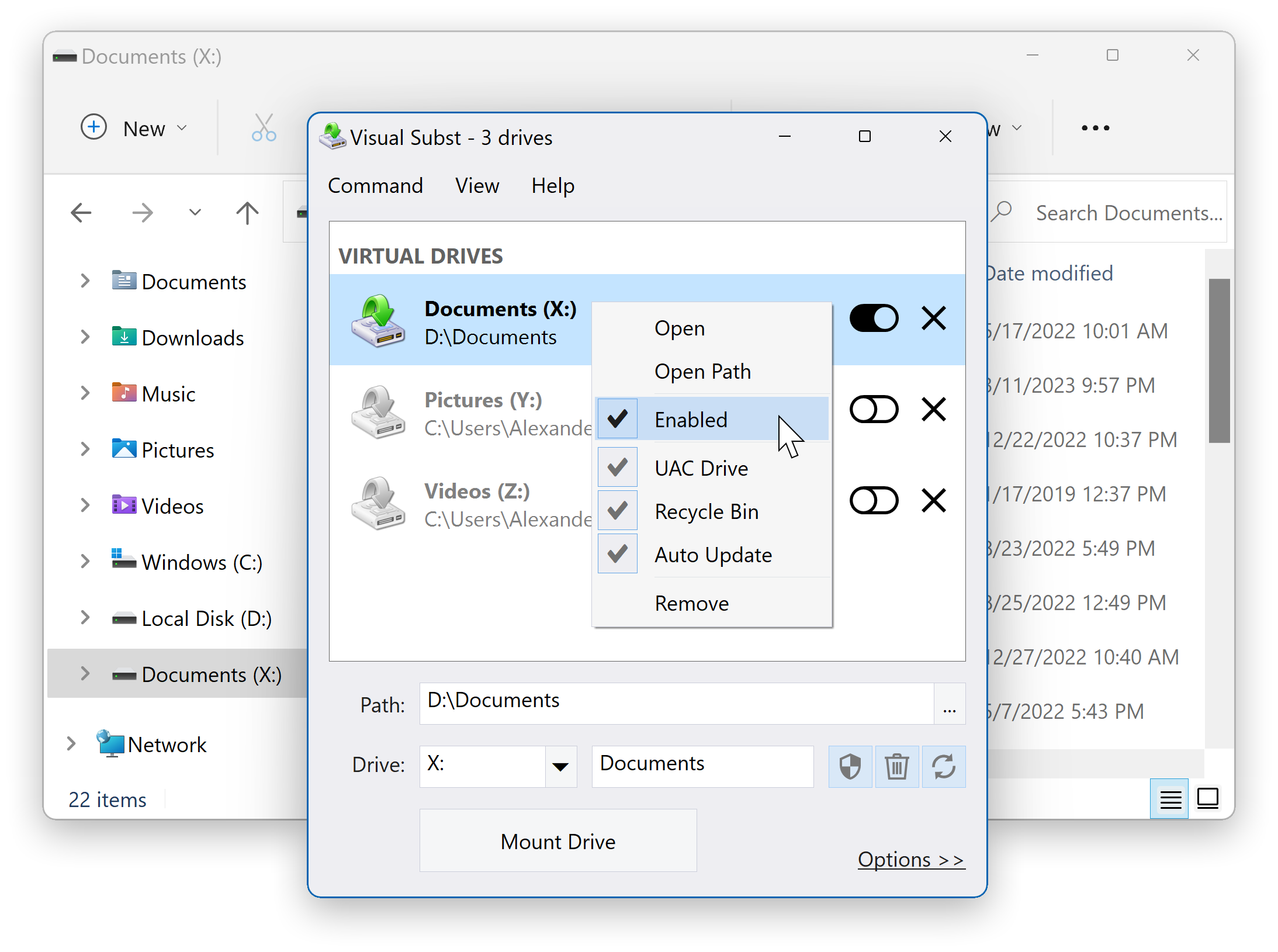 Visual Subst - Enable/Disable Drive