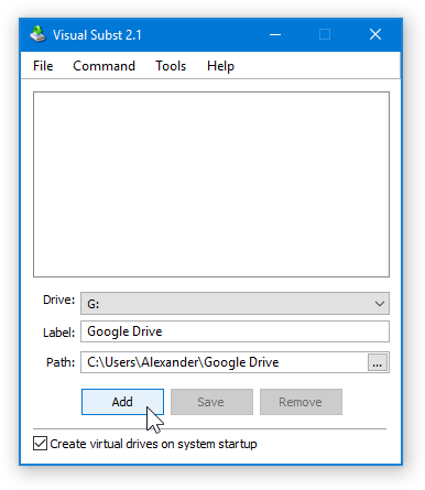 Visual Subst - Add Drive