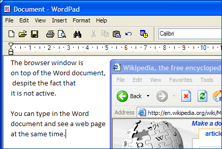 Browser on top of the Word document