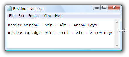 keyboard shortcut to resize window