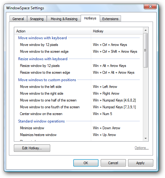 WindowSpace Hotkeys