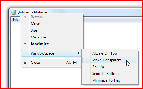 WindowSpace Menu Commands