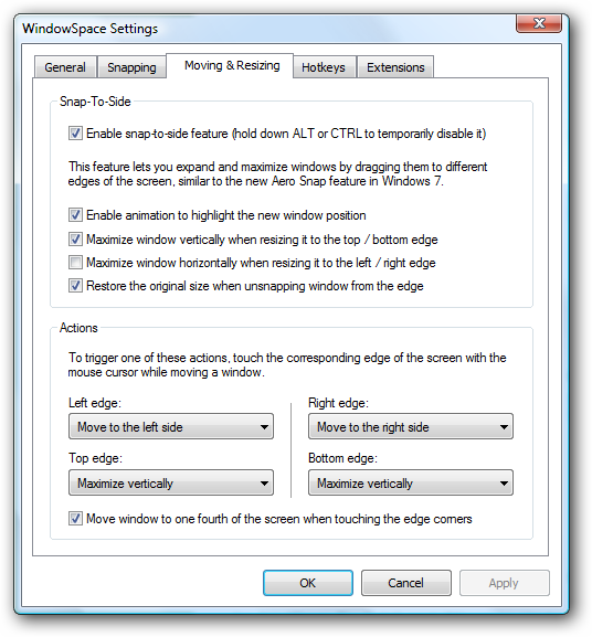 Snap-To-Side Settings