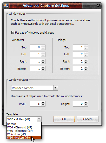 WinSnap Advanced Settings - Templates