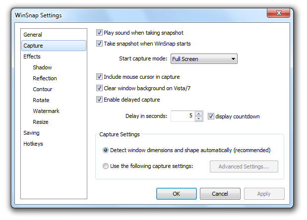 WinSnap Capture Settings