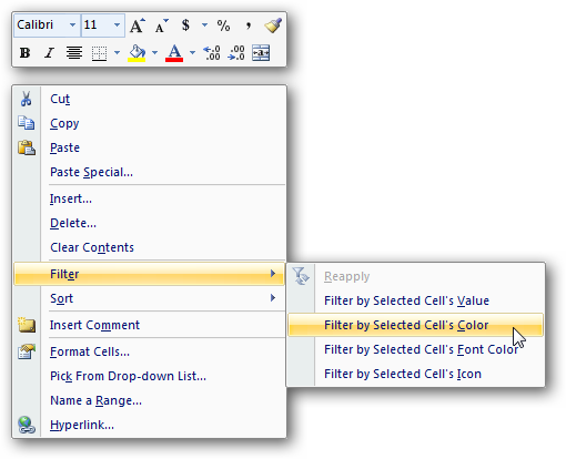 Excel 2007 Right-Click Menu