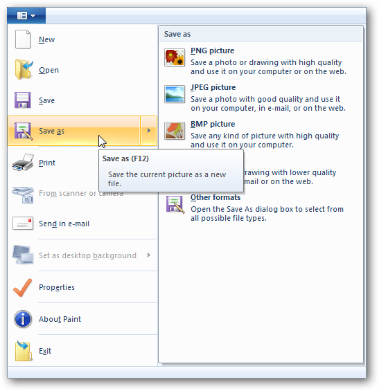 Paint - Save As Menu