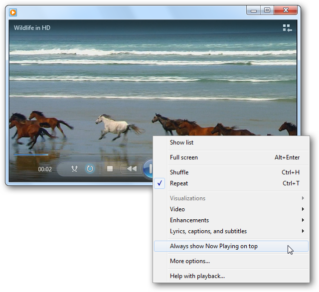 Windows Media Player - Right-Click Menu