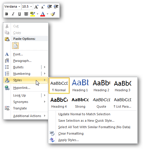 Word 2010 - Styles Menu