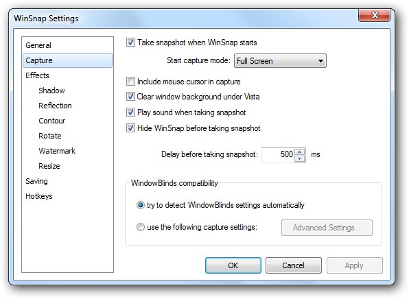 WinSnap Settings - Capture Page