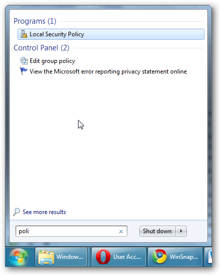 Start Menu - Local Security Policy