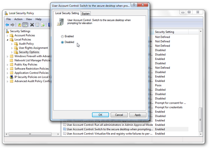 Security Options - User Account Control