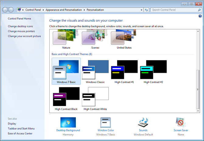 Appearance and Personalization - Basic Theme