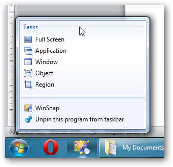 Windows 7 Taskbar - WinSnap Jumplist