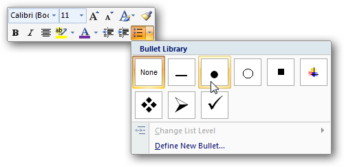 Word 2007 Fly-Out Menu