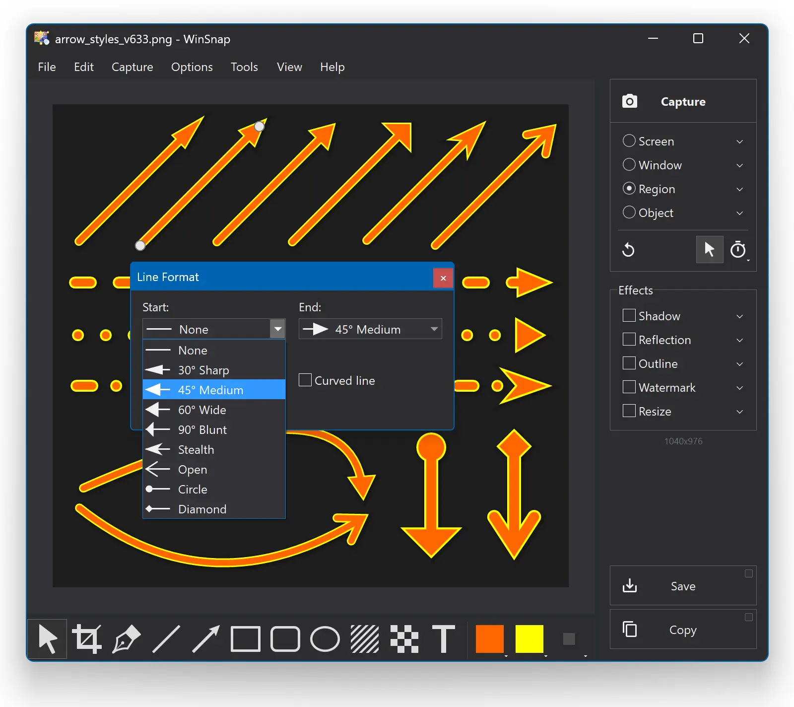 WinSnap v6.3.3 - Arrow Properties Dialog